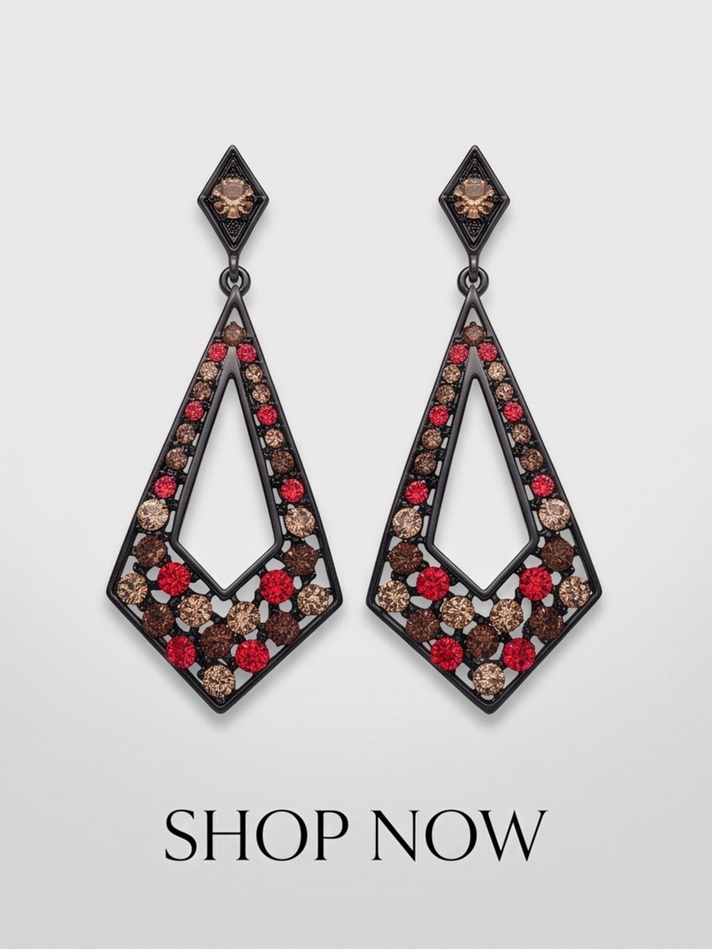 Crystal Drop Statement Earrings in Red and Brown